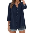 thumbnail image 1 of Fantaslook Womens 3/4 Sleeve Button Down Shirts V Neck Roll Up Sleeve Tops Cotton Linen Casual Summer Blouses Shirts, 1 of 10