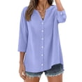 thumbnail image 1 of Fantaslook Womens 3/4 Sleeve Button Down Shirts V Neck Roll Up Sleeve Tops Cotton Linen Casual Summer Blouses Shirts, 1 of 11