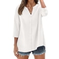 thumbnail image 1 of Fantaslook Womens 3/4 Sleeve Button Down Shirts V Neck Roll Up Sleeve Tops Cotton Linen Casual Summer Blouses Shirts, 1 of 10