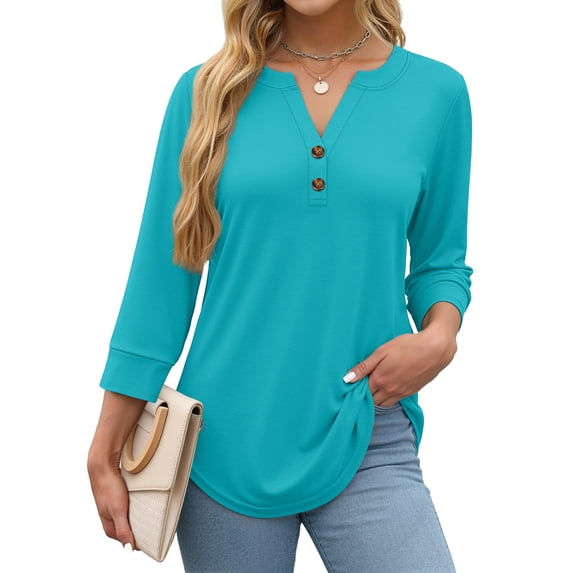 Fantaslook Womens Blouses 3/4 Sleeve V Neck Henley Shirts Dressy Casual Tops Summer Fall Fashion Clothes