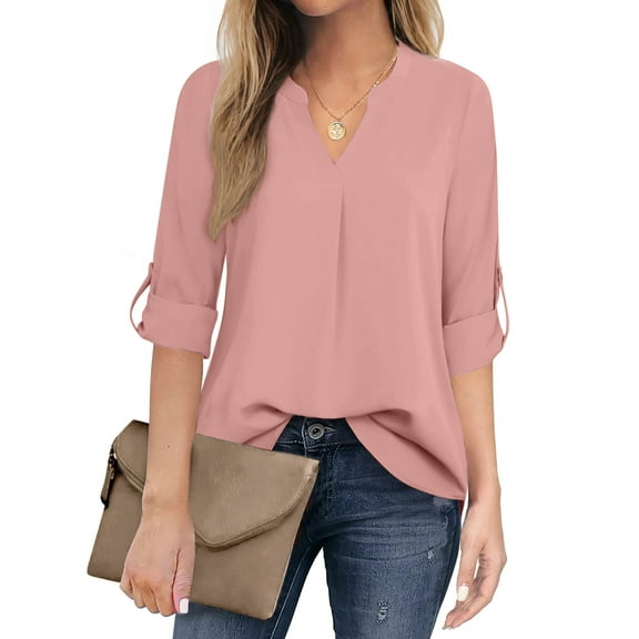 Fantaslook Womens Blouses 3/4 Sleeve V Neck Work Shirts Dressy Tops Chiffon Office Wear