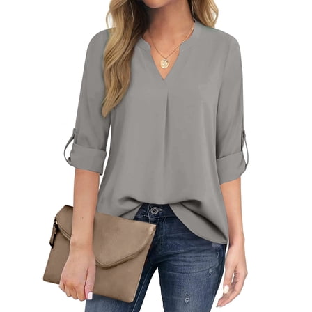 Fantaslook Womens Blouses 3/4 Sleeve V Neck Work Shirts Dressy Tops Chiffon Office Wear