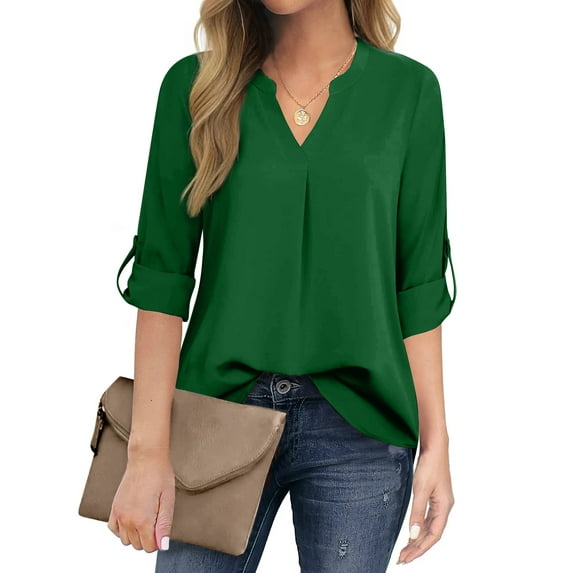 Fantaslook Womens Blouses 3/4 Sleeve V Neck Work Shirts Dressy Tops Chiffon Office Wear