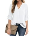 thumbnail image 1 of Fantaslook Womens Blouses 3/4 Sleeve V Neck Work Shirts Dressy Tops Chiffon Office Wear, 1 of 9