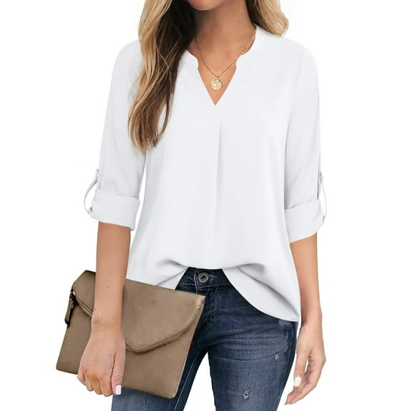 Fantaslook Womens Blouses 3/4 Sleeve V Neck Work Shirts Dressy Tops Chiffon Office Wear