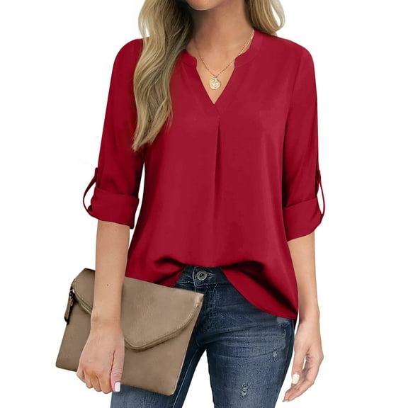 Fantaslook Womens Blouses 3/4 Sleeve V Neck Work Shirts Dressy Tops Chiffon Office Wear