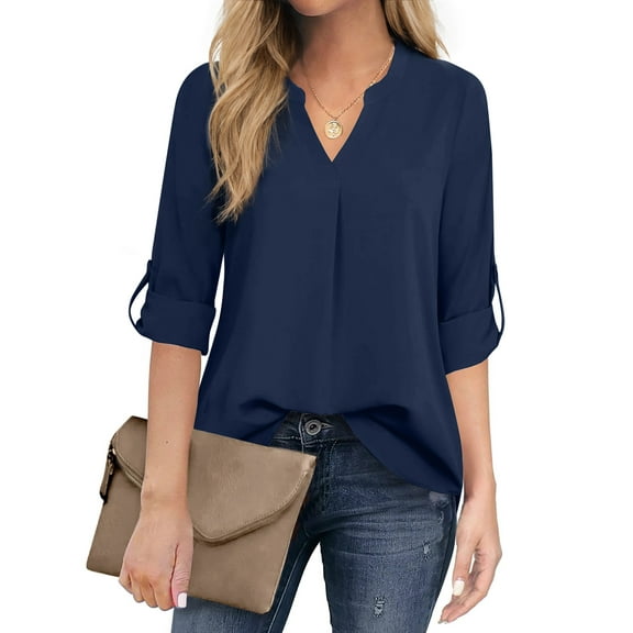 Fantaslook Womens Blouses 3/4 Sleeve V Neck Work Shirts Dressy Tops Chiffon Office Wear