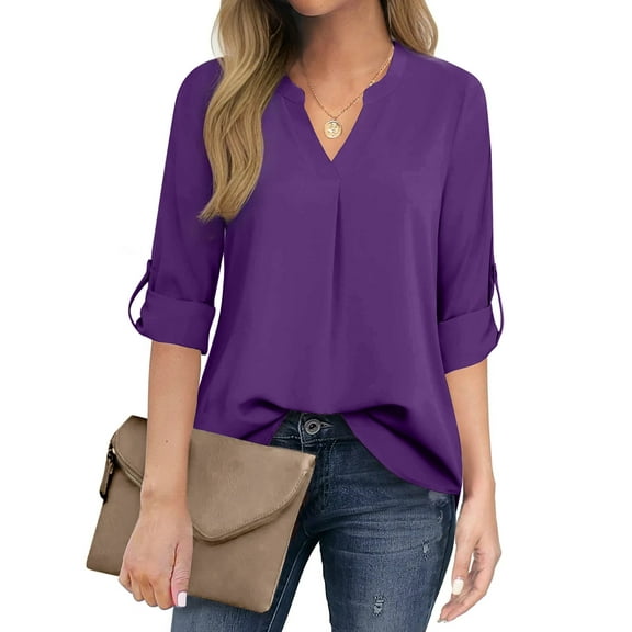 Fantaslook Womens Blouses 3/4 Sleeve V Neck Work Shirts Dressy Tops Chiffon Office Wear