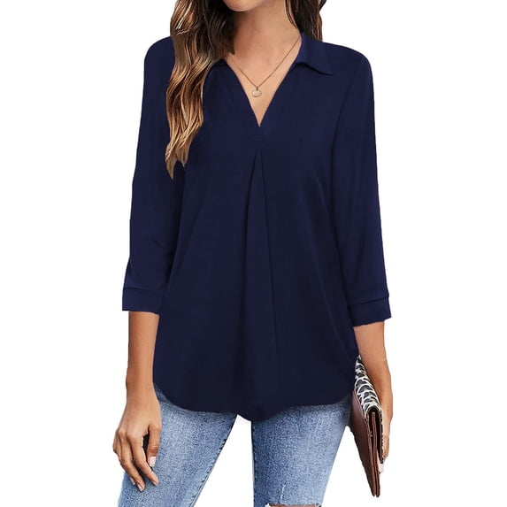 Fantaslook Womens Blouses Collared V Neck 3/4 Sleeve Shirts Business Casual Tops Work Blouse