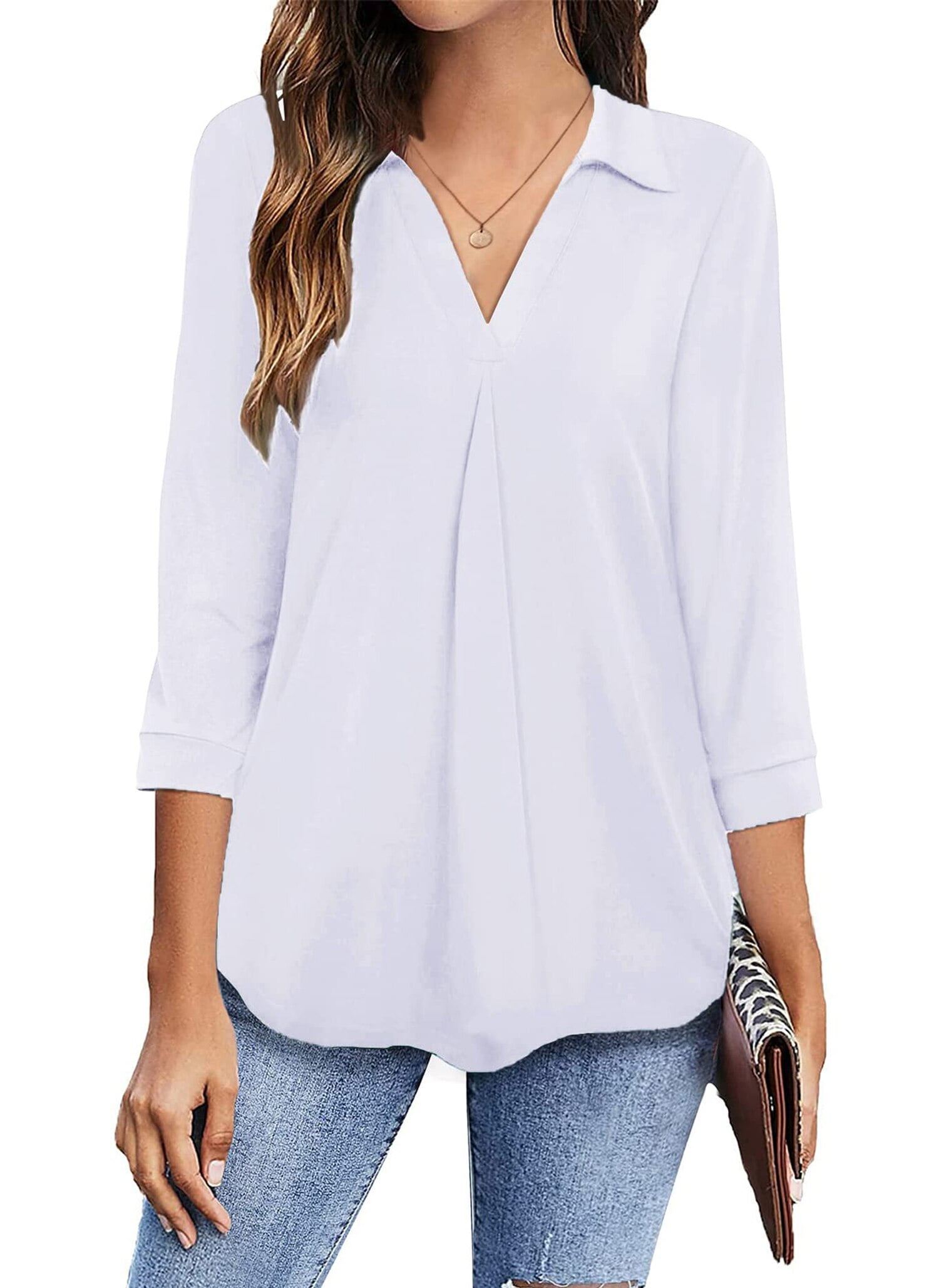 Fantaslook Womens Blouses Collared V Neck 3/4 Sleeve Shirts Business ...