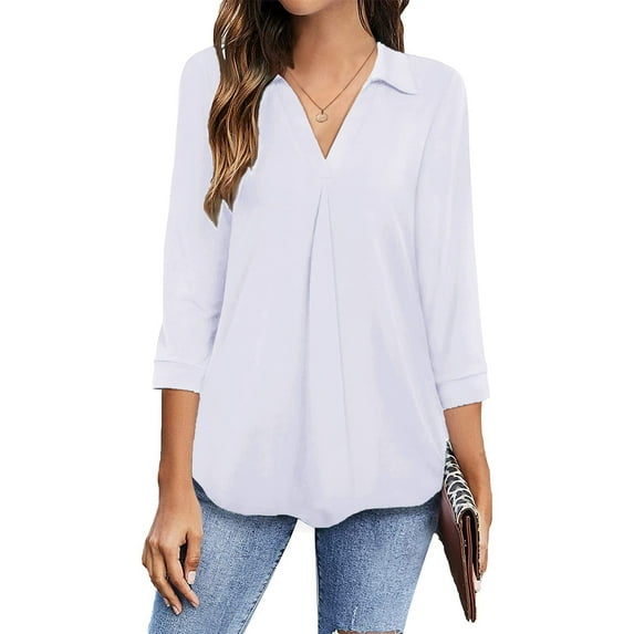 Fantaslook Womens Blouses Collared V Neck 3/4 Sleeve Shirts Business Casual Tops Work Blouse