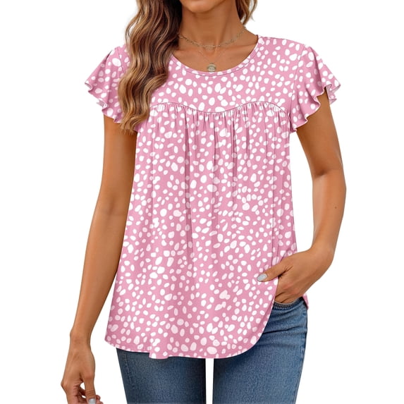 Fantaslook Womens Blouses Dressy Casual Pleated Tunic Tops Floral Ruffle Sleeve Summer Shirts