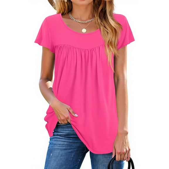 Fantaslook Womens Blouses Dressy Casual Pleated Tunic Tops Floral Ruffle Sleeve Summer Shirts