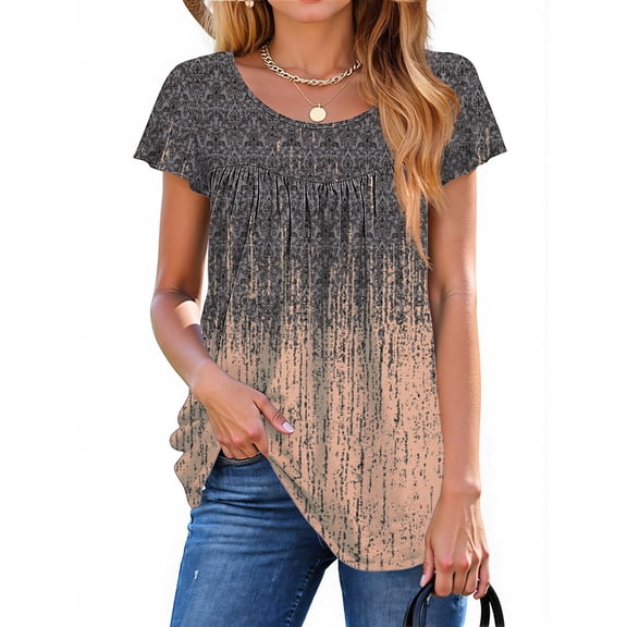 Fantaslook Womens Blouses Dressy Casual Pleated Tunic Tops Floral Ruffle Sleeve Summer Shirts