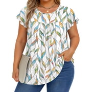 Fantaslook Womens Blouses Dressy Casual Pleated Tunic Tops Floral Ruffle Sleeve Summer Shirts