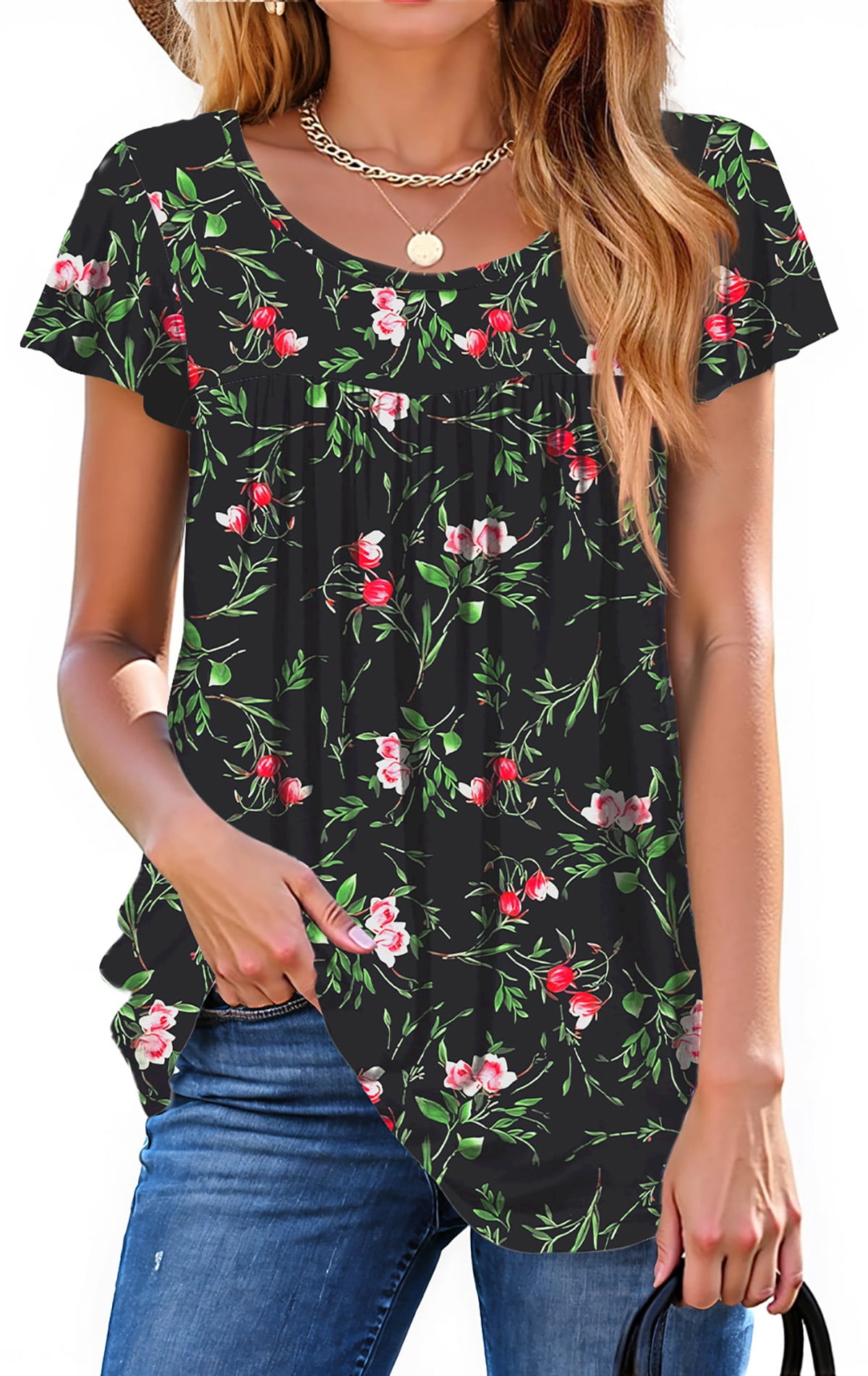 Floral Print Ruffle Collar Blouse Casual Tunic main image 1