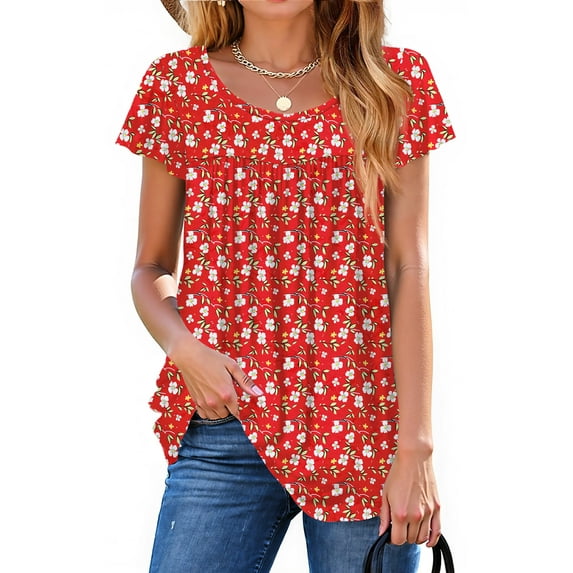 Fantaslook Womens Blouses Dressy Casual Pleated Tunic Tops Floral Ruffle Sleeve Summer Shirts