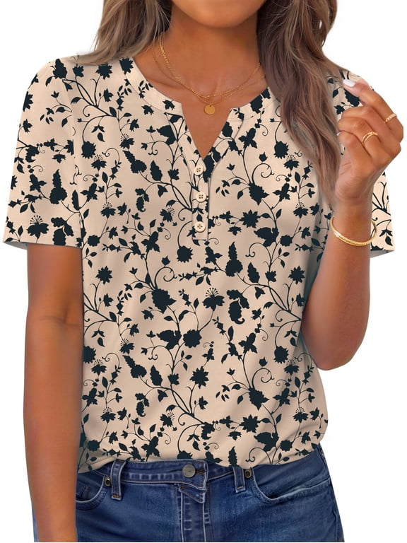 Womens Blouses Dressy Casual Tops Summer Short Sleeve V Neck Shirts Business Work Blouses