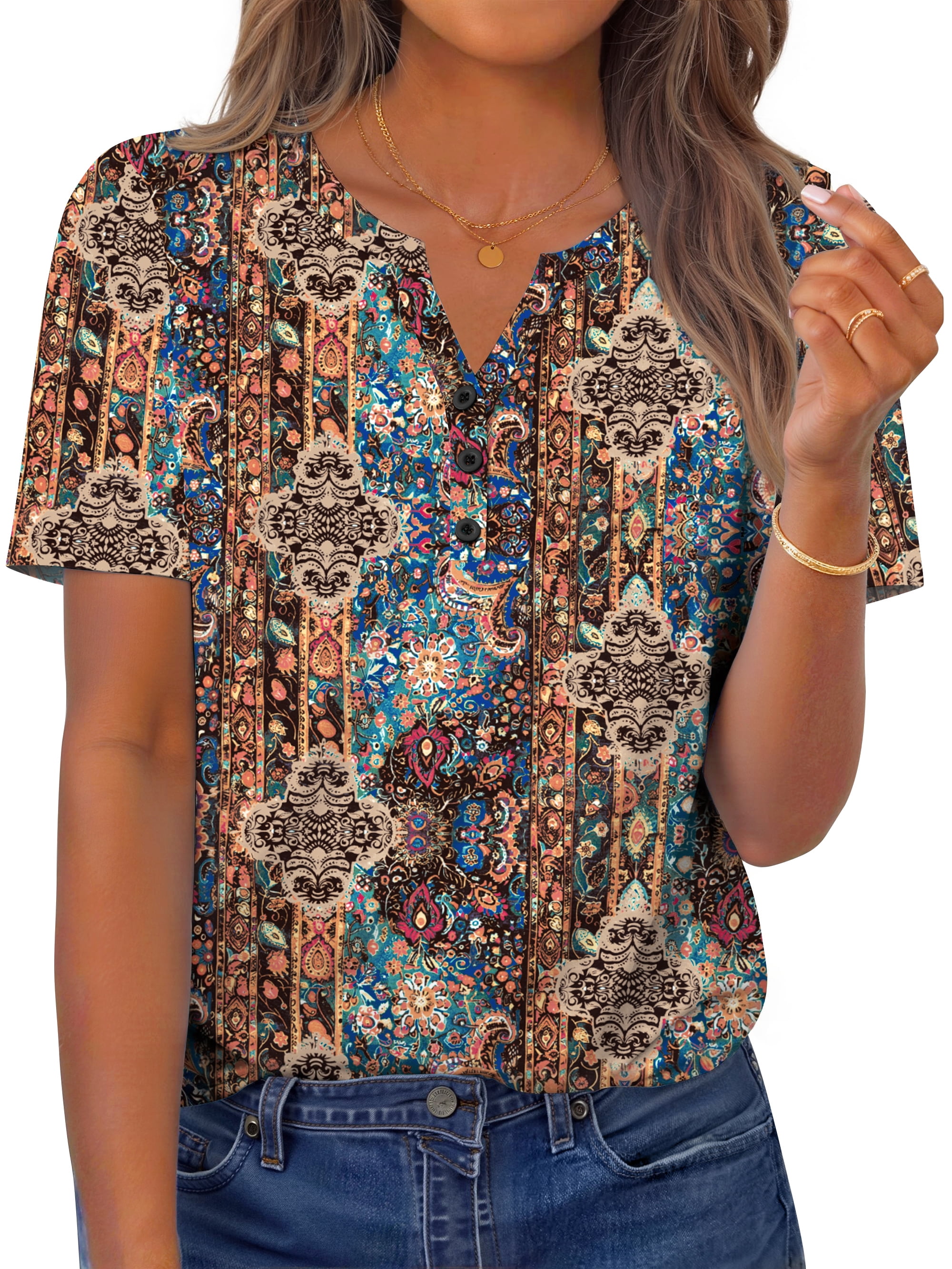 Fantaslook Womens Blouses Dressy Casual Tops Summer Short Sleeve V Neck ...