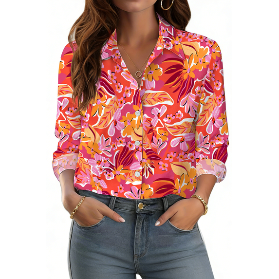 Fantaslook Womens Button Down Shirts Boho Floral Printed Long Sleeve Blouses Business Work Shirt Dressy Casual Loose Tops