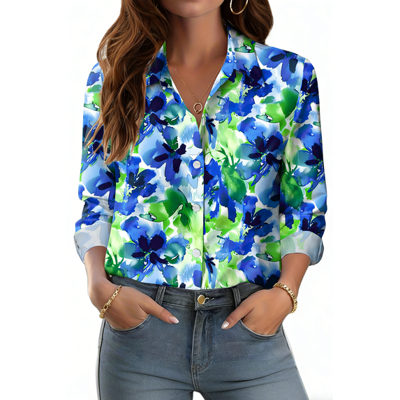 Fantaslook Womens Button Down Shirts Boho Floral Printed Long Sleeve Blouses Business Work Shirt Dressy Casual Loose Tops