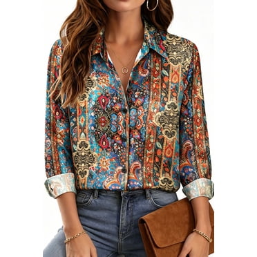 Laqbezok Women's V Neck Cotton Linen Shirts Long Sleeve Fashion Blouse ...