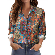 FANTASLOOK Womens Button Down Shirts Boho Floral Printed Long Sleeve Blouses Business Work Shirt Dressy Casual Loose Tops