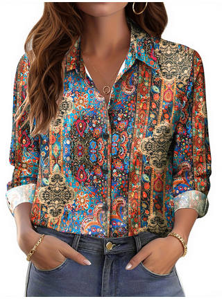 売れ筋商品|||ホルツワイラー シャツ レディース トップス EILA PRINT SHIRT - Button-down blouse - orange mix Long Sleeve Button Down Shirts for Women, White Orange