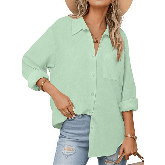 Fantaslook Womens Button Down Shirts Lapel Long Sleeve Blouses Business Work Shirt Dressy Casual Collared Tops