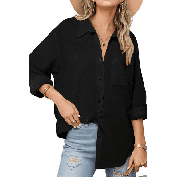 Fantaslook Womens Button Down Shirts Lapel Long Sleeve Blouses Business Work Shirt Dressy Casual Collared Tops