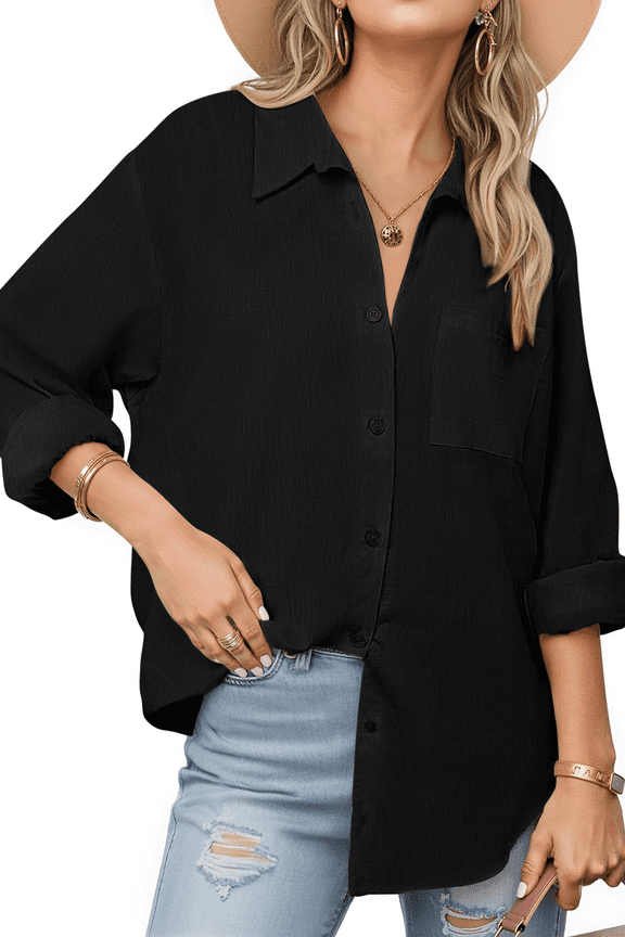 Womens Button Down Shirts Lapel Long Sleeve Blouses Business Work Shirt Dressy Casual Collared Tops