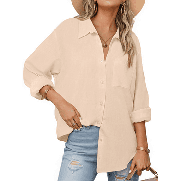 Fantaslook Womens Button Down Shirts Lapel Long Sleeve Blouses Business Work Shirt Dressy Casual Collared Tops