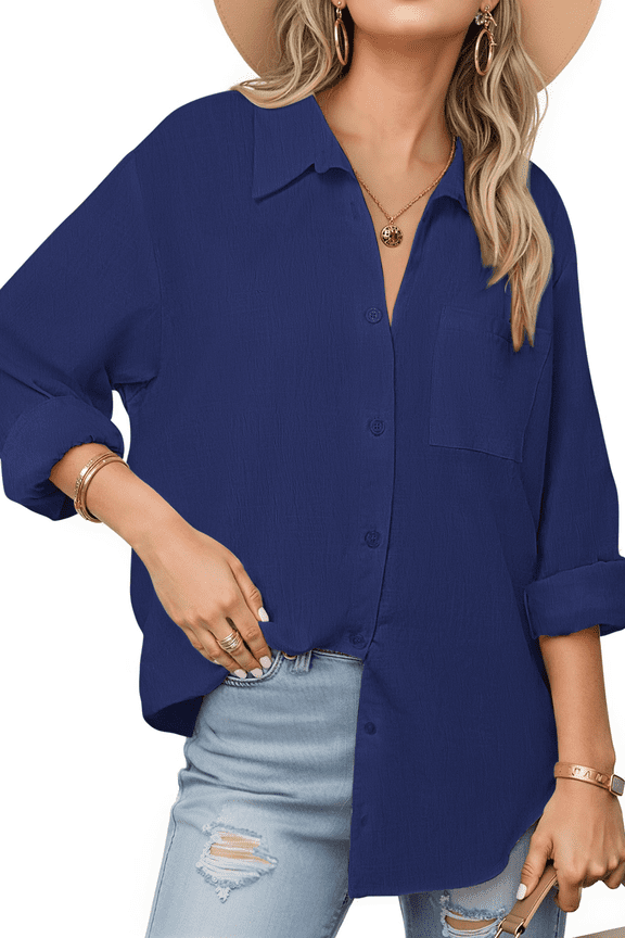 Womens Button Down Shirts Lapel Long Sleeve Blouses Business Work Shirt Dressy Casual Collared Tops