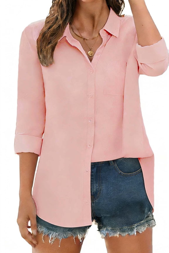 Womens Button Down Shirts Lapel Long Sleeve Blouses Business Work Shirt Dressy Casual Collared Tops