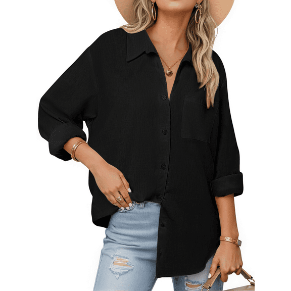 Fantaslook Womens Button Down Shirts Lapel Long Sleeve Blouses Business Work Shirt Dressy Casual Collared Tops