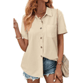 thumbnail image 1 of Fantaslook Womens Button Down Shirts Lapel Short Sleeve Shirt Collared Pocketed Casual Blouses Summer Tops, 1 of 10