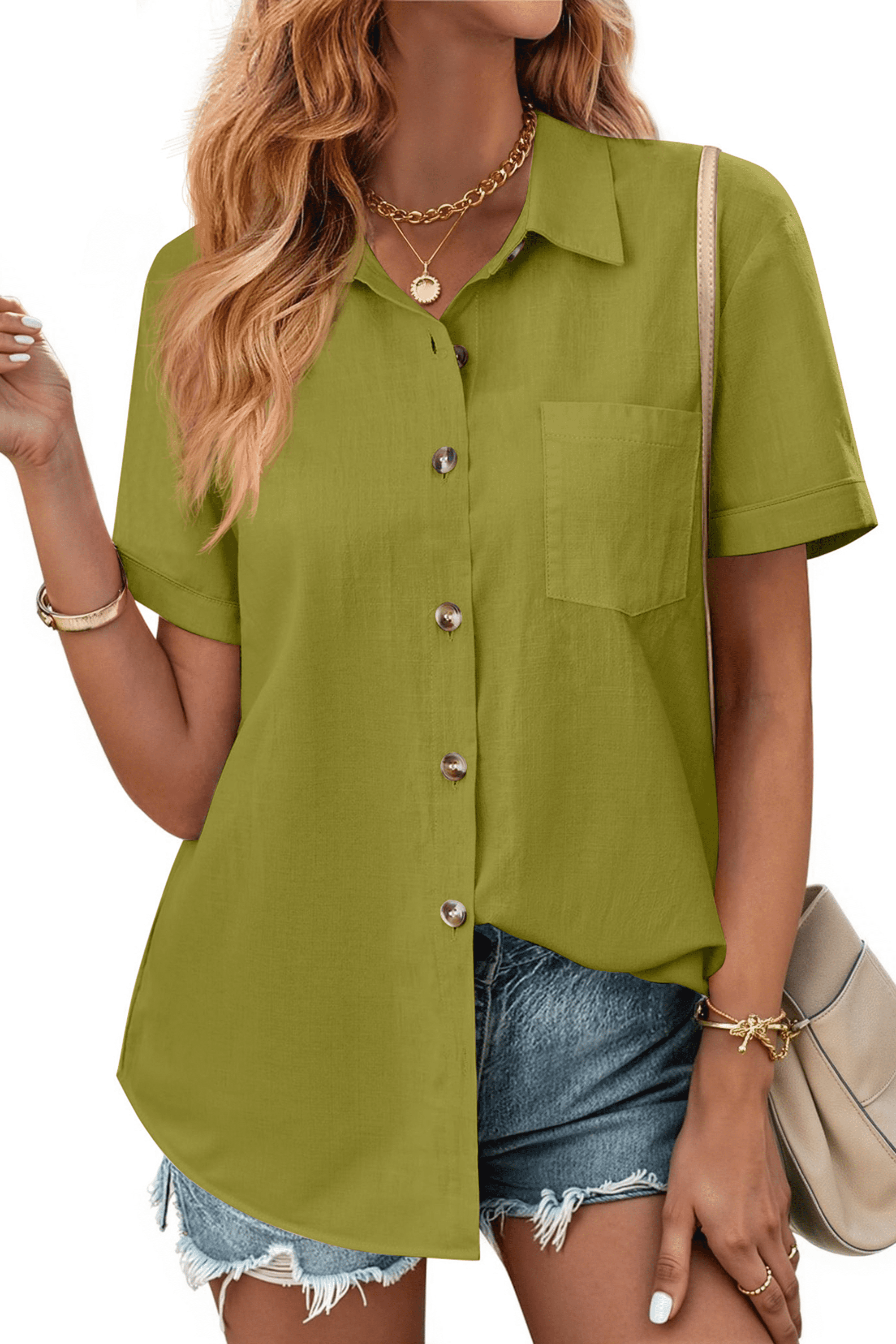 Fantaslook Womens Button Down Shirts Lapel Short Sleeve Shirt Collared ...