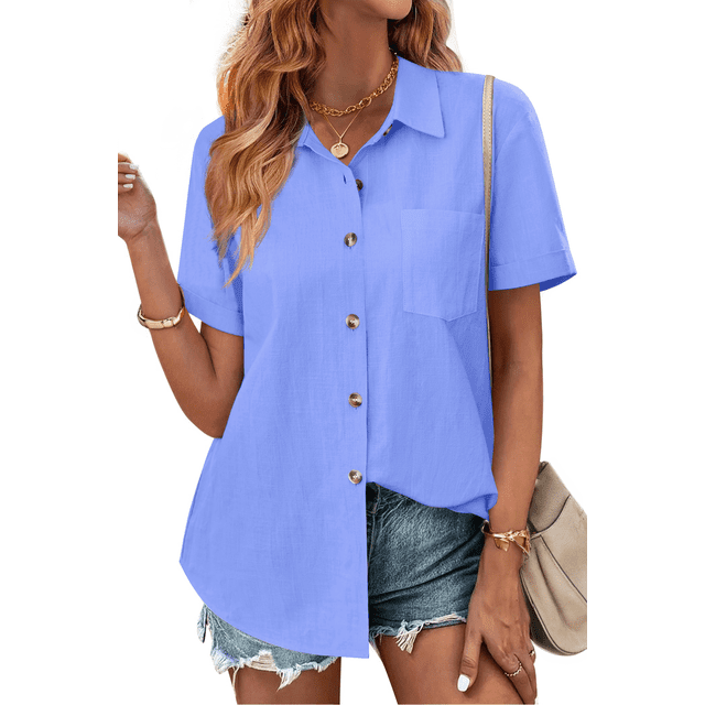 Women Summer Casual Print Button-up Turn-down Collar Shirt FD032