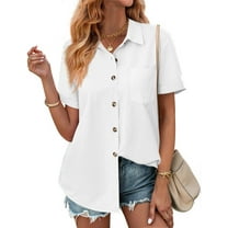 Fantaslook Womens Button Down Shirts Lapel Short Sleeve Shirt Collared Pocketed Casual Blouses Summer Tops