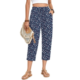 Fantaslook Womens Capri Pants Drawstring Casual Palazzo Trousers with Pockets Loose Floral Lounge Pants Pajama Bottoms