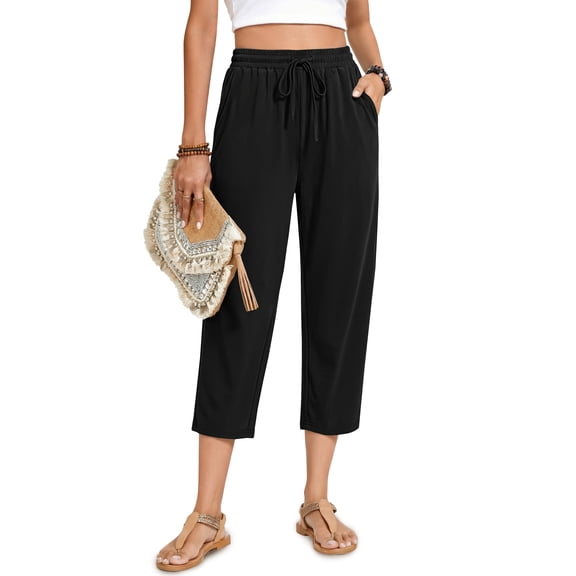 Fantaslook Womens Capri Pants Drawstring Casual Palazzo Trousers with Pockets Loose Floral Lounge Pants Pajama Bottoms