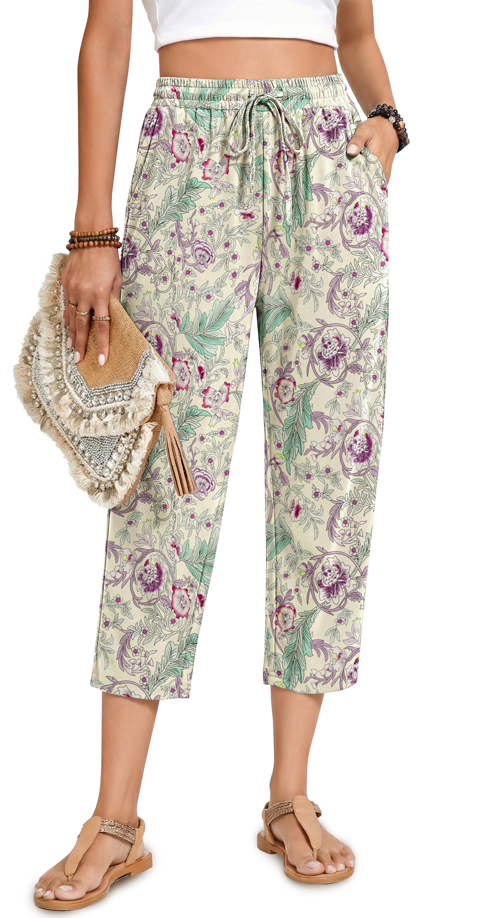 Fantaslook Womens Capri Pants Drawstring Casual Palazzo Trousers