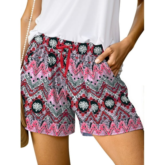 Fantaslook Womens Casual Shorts Elastic Waist Drawstring Shorts Pants with Pockets Summer Beach Floral Shorts