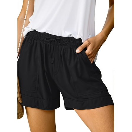 Fantaslook Womens Casual Shorts Elastic Waist Drawstring Shorts Pants with Pockets Summer Beach Floral Shorts
