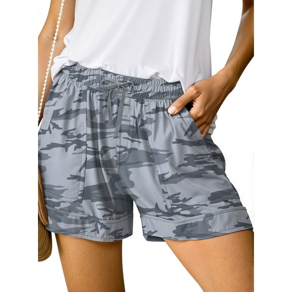 Fantaslook Womens Casual Shorts Elastic Waist Drawstring Shorts Pants with Pockets Summer Beach Floral Shorts