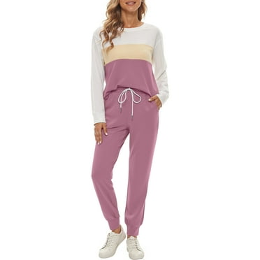 Fantaslook Womens Color Block Pajamas Crewneck Long Sleeve Lounge Sets Casual Outfits with Pockets