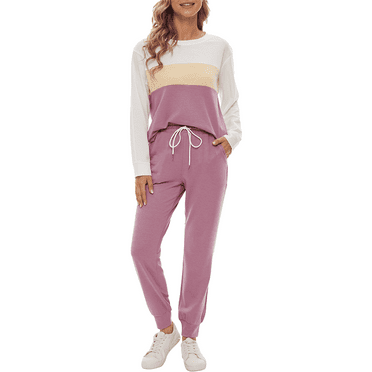Fantaslook Womens Color Block Pajamas Crewneck Long Sleeve Lounge Sets Casual Outfits with Pockets