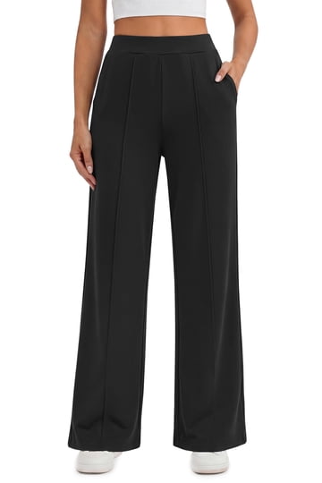 ladies dress pants at walmart Wiueurtly White Trousers Pants For Women, Polyester Elastic Waist Pants For Women, Dress Pants Women, Women Wide Leg Pants For Women Work Business