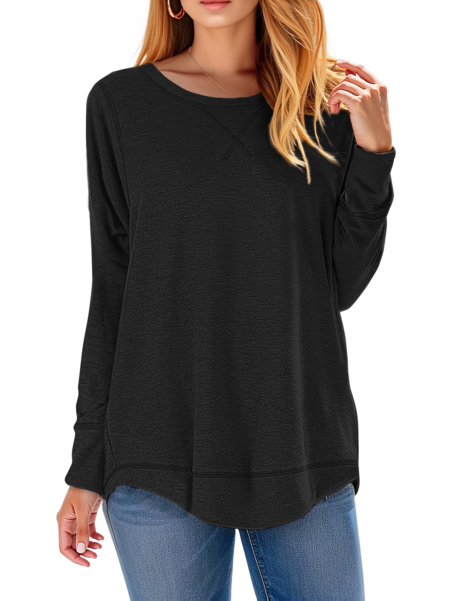 Netsmile Women's Long Sleeve Tunic Top - Fall Crewneck Sweatshirt With Lace Hem (Lace-red, 3X-Large)