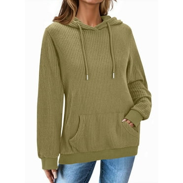 Fantaslook Womens Hoodies Casual Long Sleeve Waffle Pullover Tops Oversized Hooded Sweatshirts with Pocket
